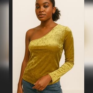 Tucci Mustard Yellow One Shoulder Velvet Top